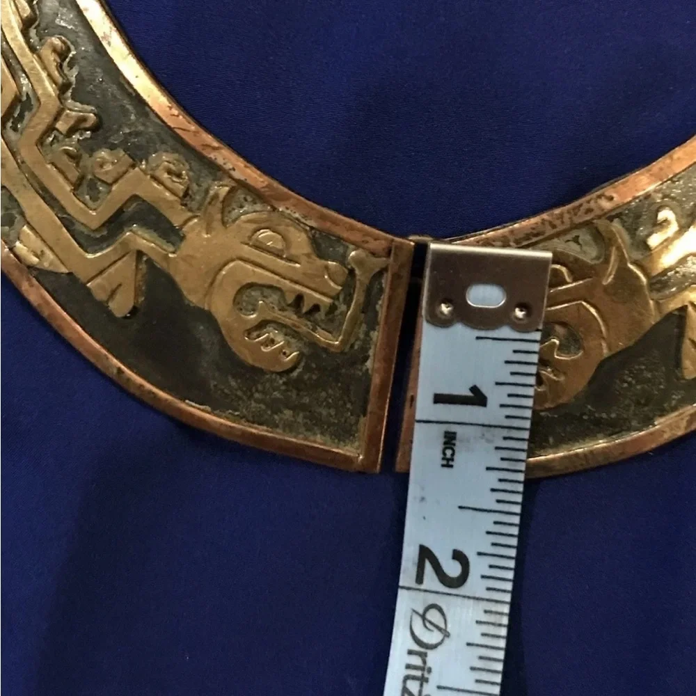 Vintage Aztec Copper Brass Choker Necklace Rare Mexico Tribal Boho Statement Art - Picture 13 of 14